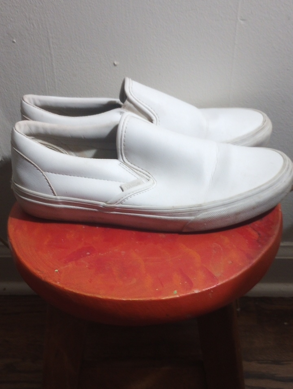 Vans White Leather Slip-On Loafers Men's Size 6